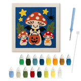 Contenu du kit punch needle amanite bonbons : toile sur cadre, aiguilles et fils de laine