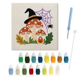 Contenu du kit punch needle amanite chapeau : toile sur cadre, aiguilles et fils de laine