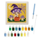 Contenu du kit punch needle Halloween : toile sur cadre, aiguilles et fils de laine
