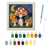 Contenu du kit punch needle champignon Halloween : toile sur cadre, aiguilles et fils de laine