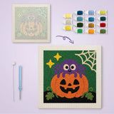 Toile imprimée numérotée et tableau punch needle araignée violette terminé
