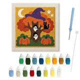 Contenu du kit punch needle Halloween : toile sur cadre, aiguilles et fils de laine