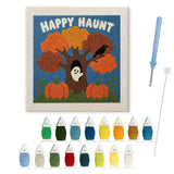 Contenu du kit punch needle arbre au corbeau : toile sur cadre, aiguilles et fils de laine