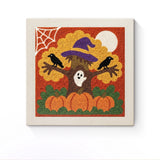 Punch Needle Halloween Arbre Sorcière : tableau brodé terminé sur son cadre