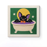 Punch Needle Halloween Bain de Minuit : tableau brodé terminé sur son cadre