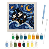 Contenu du kit punch needle Halloween : toile sur cadre, aiguilles et fils de laine