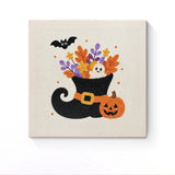 Punch Needle Halloween Botte Sorcière : tableau brodé terminé sur son cadre