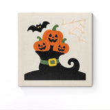 Punch Needle Halloween Bottine Potirons : tableau brodé terminé sur son cadre