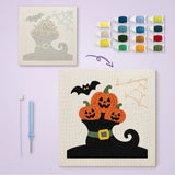 Toile numérotée imprimée et tableau punch needle trio de citrouilles une fois terminé