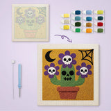 Toile imprimée numérotée et tableau punch needle cactus crâne terminé