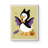 Punch Needle Halloween Canard Ailé : tableau brodé terminé sur son cadre