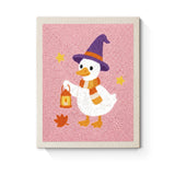 Punch Needle Halloween Canard Lanterne : tableau brodé terminé sur son cadre