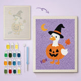 Toile imprimée numérotée et tableau punch needle canard potiron terminé