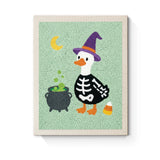 Punch Needle Halloween Canard Squelette : tableau brodé terminé sur son cadre