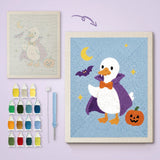 Toile imprimée numérotée et tableau punch needle canard vampire terminé