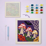 Toile imprimée numérotée et tableau punch needle champignon momie une fois terminé