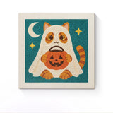 Punch Needle Halloween Chat Calico : tableau brodé terminé sur son cadre