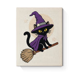 Punch Needle Halloween Chat Cape Mauve : tableau brodé terminé sur son cadre