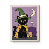 Punch Needle Halloween Chat Chaudron : tableau brodé terminé sur son cadre
