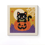 Punch Needle Halloween Chat Citrouille : tableau brodé terminé sur son cadre