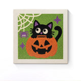Punch Needle Halloween Chat Coucou : tableau brodé terminé sur son cadre