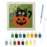 Contenu du kit punch needle chat coucou : toile sur cadre, aiguilles et fils de laine