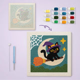 Toile imprimée numérotée et tableau punch needle chat volant terminé