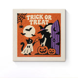 Punch Needle Halloween Chat Déguisé : tableau brodé terminé sur son cadre