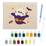 Contenu du kit punch needle chat yeux ronds : toile sur cadre, aiguilles et fils de laine
