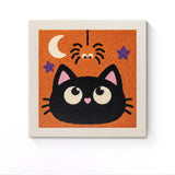 Punch Needle Halloween Chat et Araignée : tableau brodé terminé sur son cadre