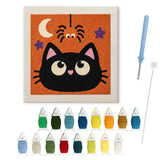 Contenu du kit punch needle chat et araignée : toile sur cadre, aiguilles et fils de laine
