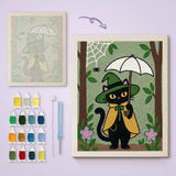 Toile imprimée numérotée et tableau punch needle chat parapluie terminé