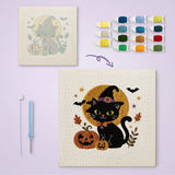 Toile imprimée numérotée à côté du tableau punch needle chat pleine lune terminé