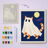 Toile imprimée numérotée et tableau punch needle chat roux drapé terminé