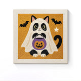 Punch Needle Halloween Chat Seau Mauve : tableau brodé terminé sur son cadre