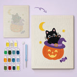 Toile imprimée numérotée et tableau punch needle chaton qui salue terminé