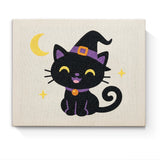 Punch Needle Halloween Chaton Rieur : tableau brodé terminé sur son cadre