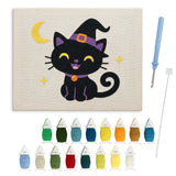 Contenu du kit punch needle chaton rieur : toile sur cadre, aiguilles et fils de laine