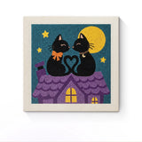 Punch Needle Halloween Chats Amoureux : tableau brodé terminé sur son cadre