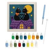 Contenu du kit punch needle Halloween : toile sur cadre, aiguilles et fils de laine