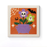 Punch Needle Halloween Chaudron Fleuri : tableau brodé terminé sur son cadre