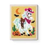 Punch Needle Halloween Cheval Fantôme : tableau brodé terminé sur son cadre