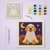 Toile imprimée numérotée et tableau punch needle chien déguisé terminé