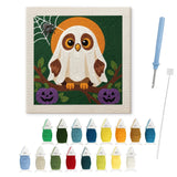 Contenu du kit punch needle chouette fantôme : toile sur cadre, aiguilles et fils de laine