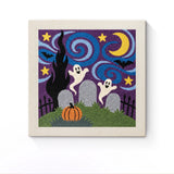 Punch Needle Halloween Cimetière Hanté : tableau brodé terminé sur son cadre