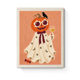 Punch Needle Halloween Citrouille Chic : tableau brodé terminé sur son cadre