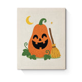 Punch Needle Halloween Citrouille Poire : tableau brodé terminé sur son cadre