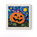 Punch Needle Halloween Citrouille Roi : tableau brodé terminé sur son cadre