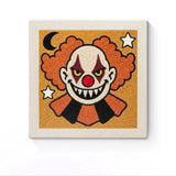 Punch Needle Halloween Clown Maléfique : tableau brodé terminé sur son cadre
