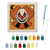 Contenu du kit punch needle Halloween : toile sur cadre, aiguilles et fils de laine